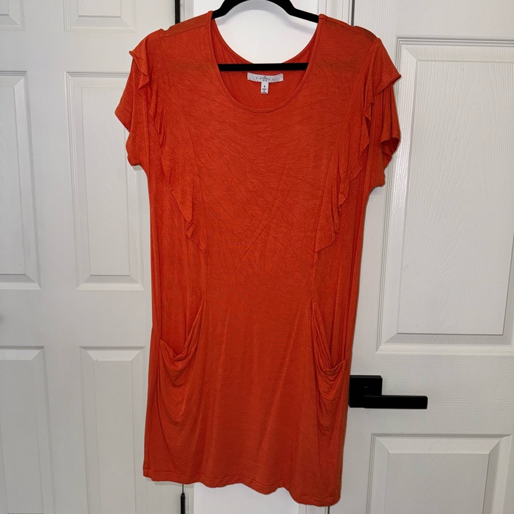 Fever Tangerine Short Sleeve Top with Ruffle Detail